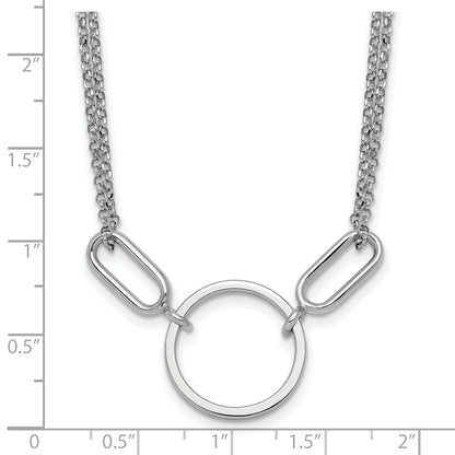 Sterling Silver Rhodium-Plated Polished Circle with 1in Ext Necklace