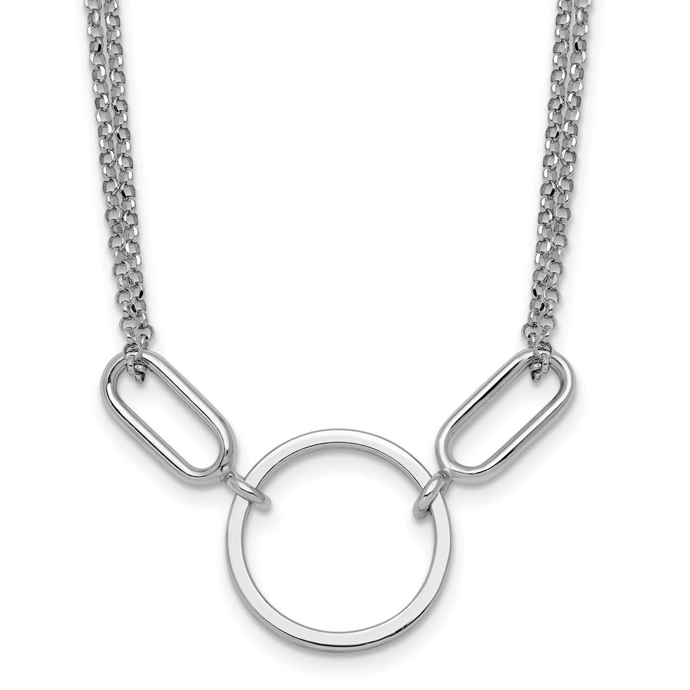 Sterling Silver Rhodium-Plated Polished Circle with 1in Ext Necklace