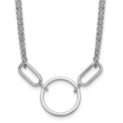 Sterling Silver Rhodium-Plated Polished Circle with 1in Ext Necklace