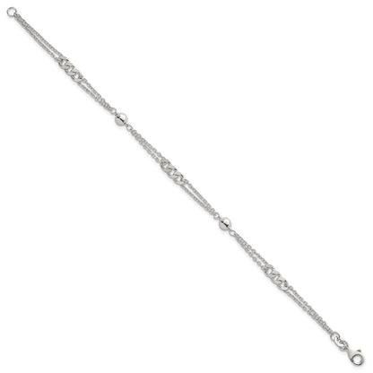 Sterling Silver Polished and Beaded Fancy 2-Strand Link 7.25in Bracelet