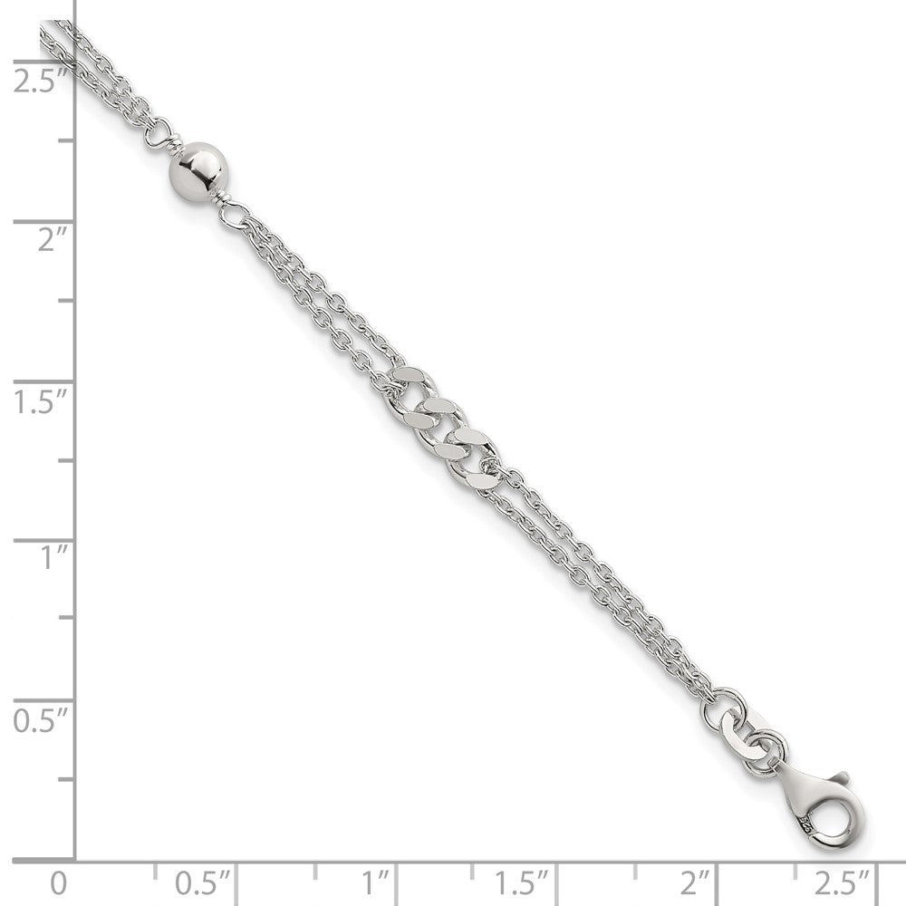 Sterling Silver Polished and Beaded Fancy 2-Strand Link 7.25in Bracelet