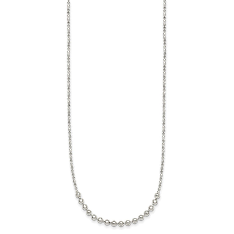Sterling Silver Polished Beaded 18 Inch Necklace