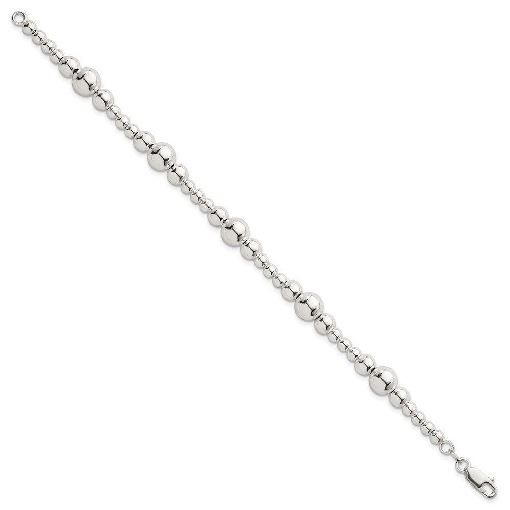 Sterling Silver Polished and Beaded 7.5 Inch Bracelet