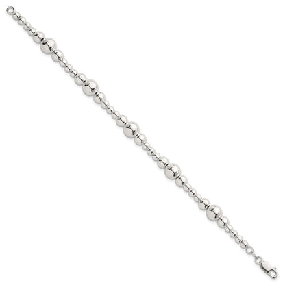 Sterling Silver Polished and Beaded 7.5 Inch Bracelet