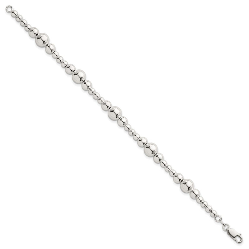 Sterling Silver Polished and Beaded 7.5 Inch Bracelet