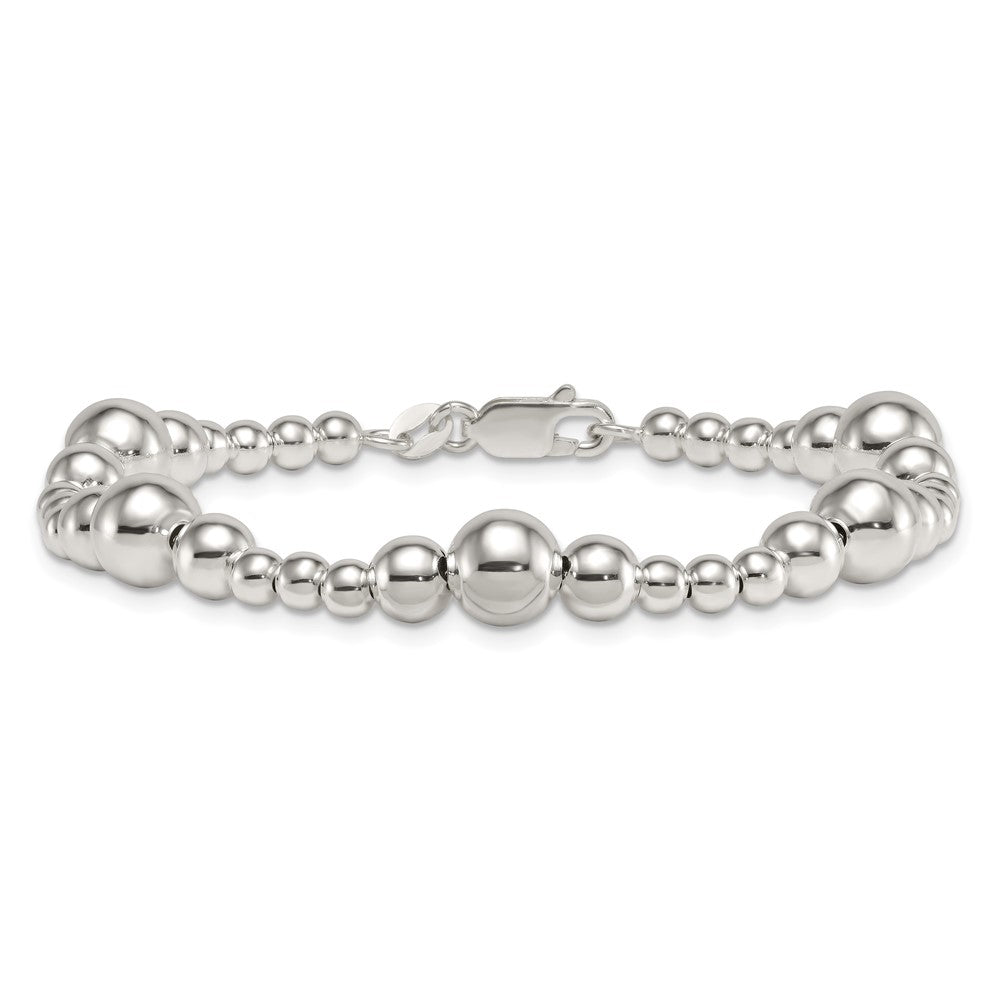 Sterling Silver Polished and Beaded 7.5 Inch Bracelet