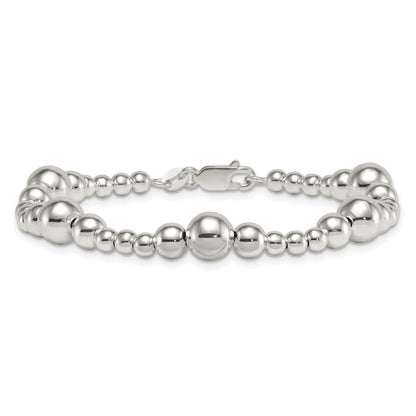 Sterling Silver Polished and Beaded 7.5 Inch Bracelet