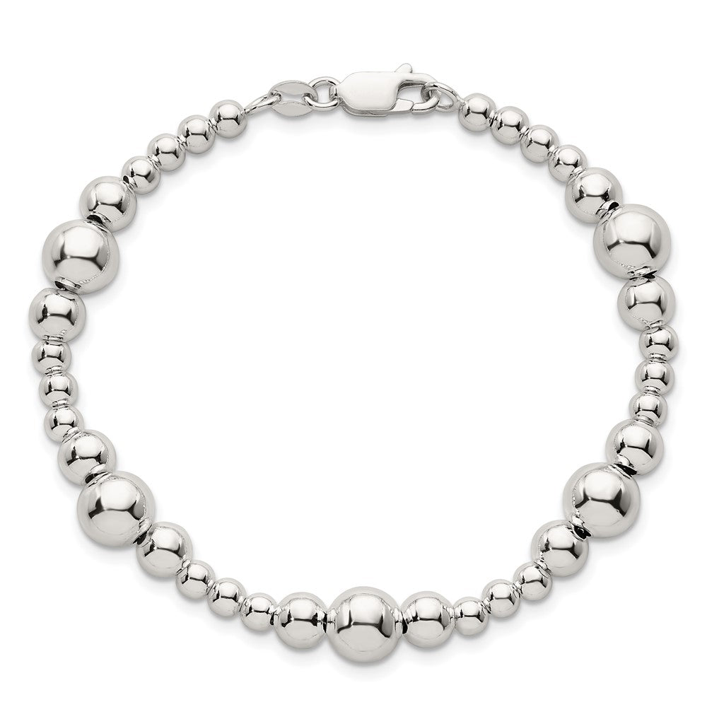 Sterling Silver Polished and Beaded 7.5 Inch Bracelet