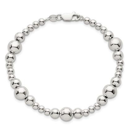 Sterling Silver Polished and Beaded 7.5 Inch Bracelet