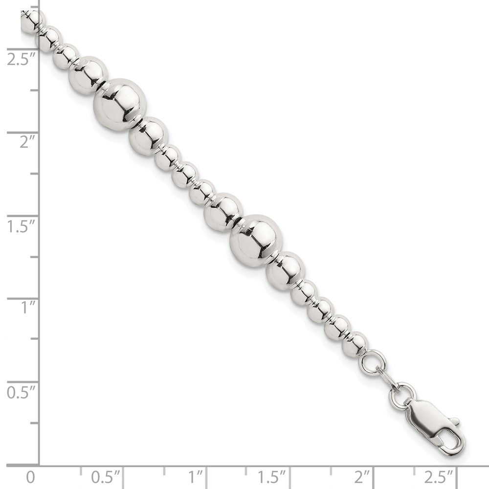 Sterling Silver Polished and Beaded 7.5 Inch Bracelet