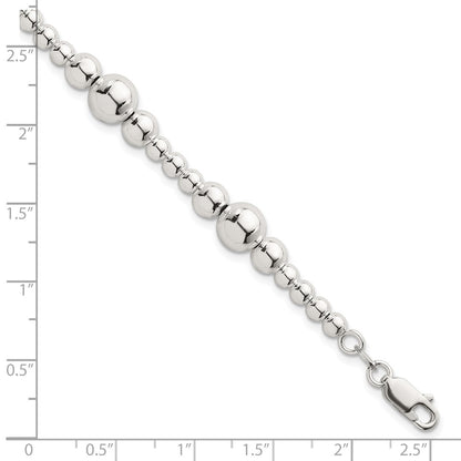 Sterling Silver Polished and Beaded 7.5 Inch Bracelet
