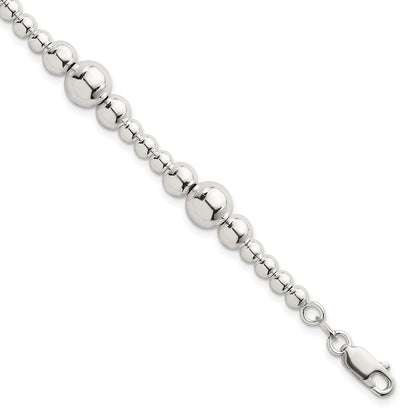 Sterling Silver Polished and Beaded 7.5 Inch Bracelet