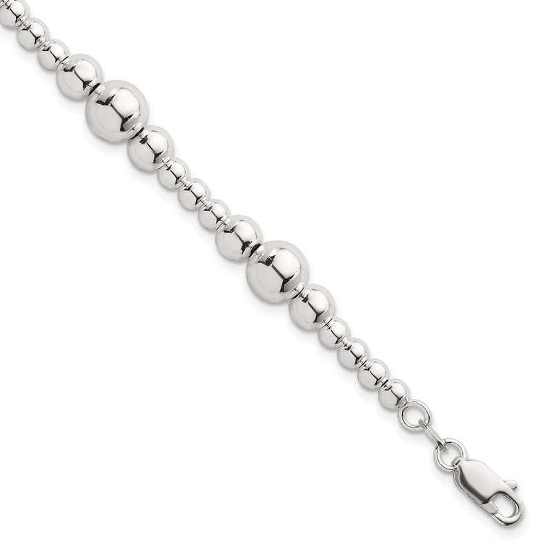 Sterling Silver Polished and Beaded 7.5 Inch Bracelet
