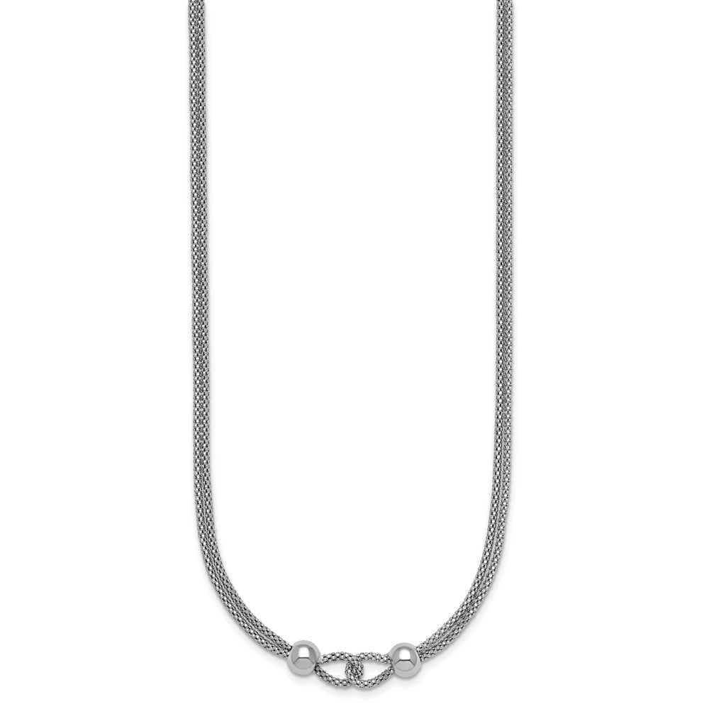 Sterling Silver Rhodium Plated Polished Beads 2 Strand 16in W/ 2in Ext Necklace