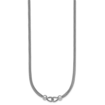 Sterling Silver Rhodium Plated Polished Beads 2 Strand 16in W/ 2in Ext Necklace