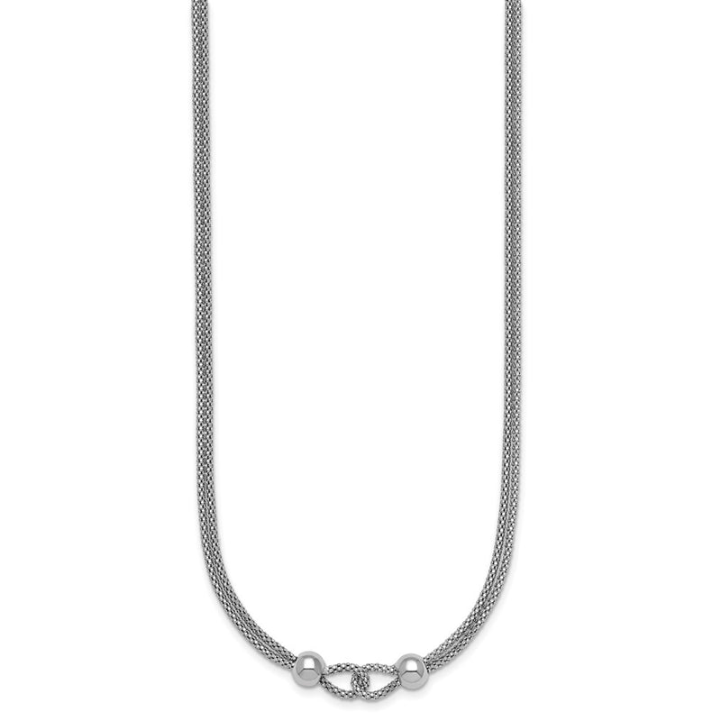 Sterling Silver Rhodium Plated Polished Beads 2 Strand 16in W/ 2in Ext Necklace