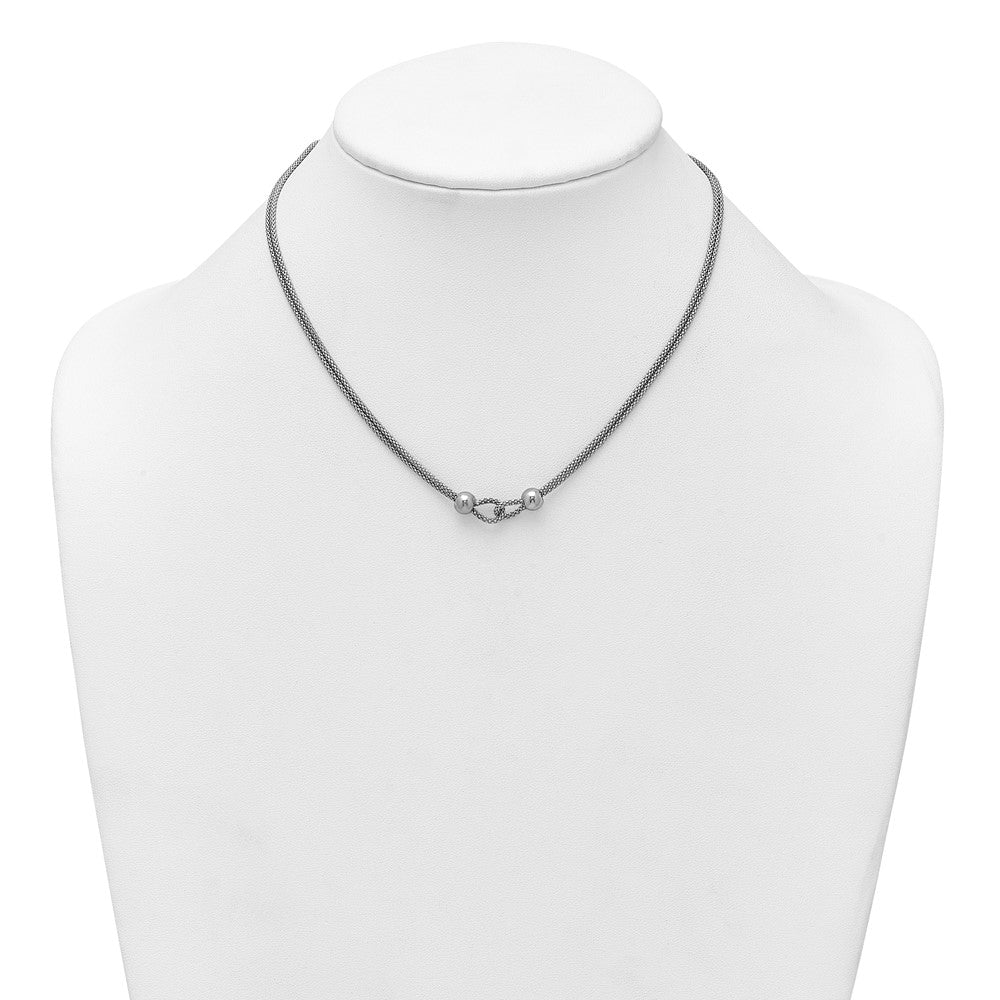 Sterling Silver Rhodium Plated Polished Beads 2 Strand 16in W/ 2in Ext Necklace