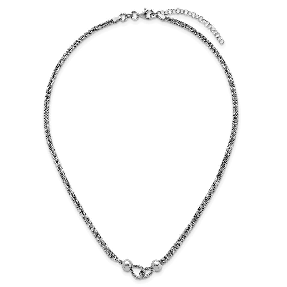 Sterling Silver Rhodium Plated Polished Beads 2 Strand 16in W/ 2in Ext Necklace