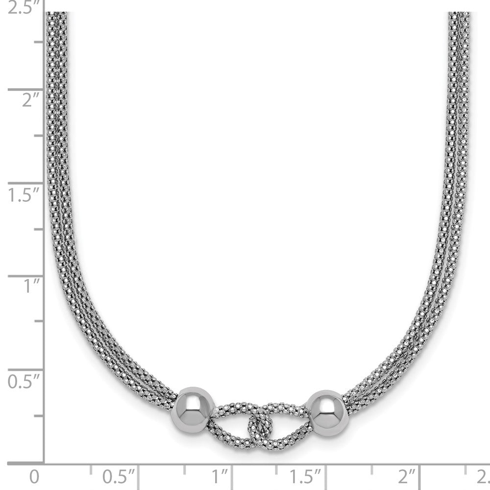Sterling Silver Rhodium Plated Polished Beads 2 Strand 16in W/ 2in Ext Necklace