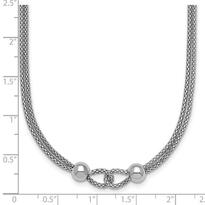Sterling Silver Rhodium Plated Polished Beads 2 Strand 16in W/ 2in Ext Necklace