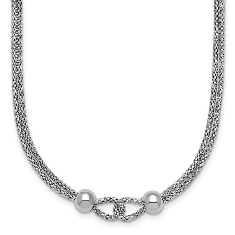 Sterling Silver Rhodium Plated Polished Beads 2 Strand 16in W/ 2in Ext Necklace