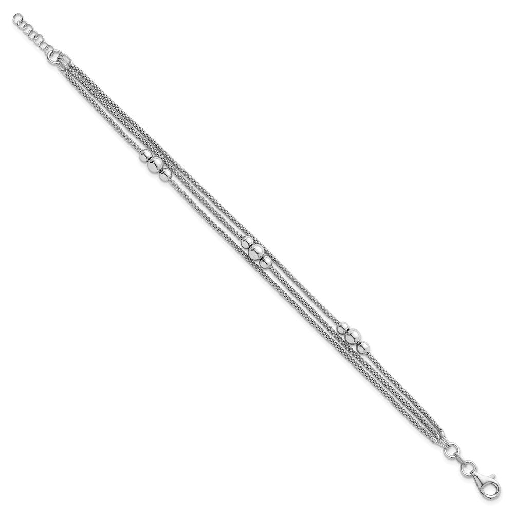 Sterling Silver Rhodium-Plated Three Strand 7in w/.5in Ext. Bracelet