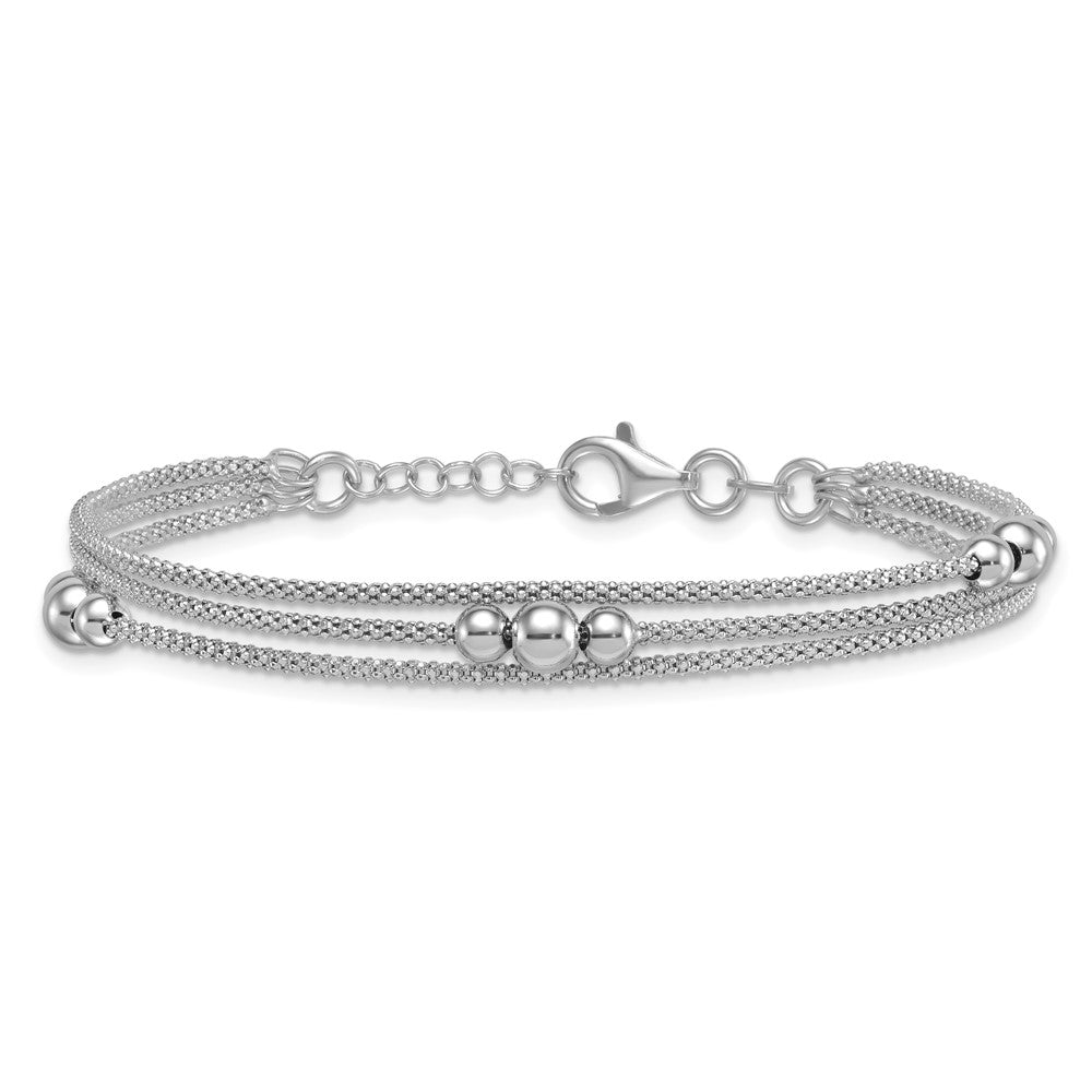 Sterling Silver Rhodium-Plated Three Strand 7in w/.5in Ext. Bracelet