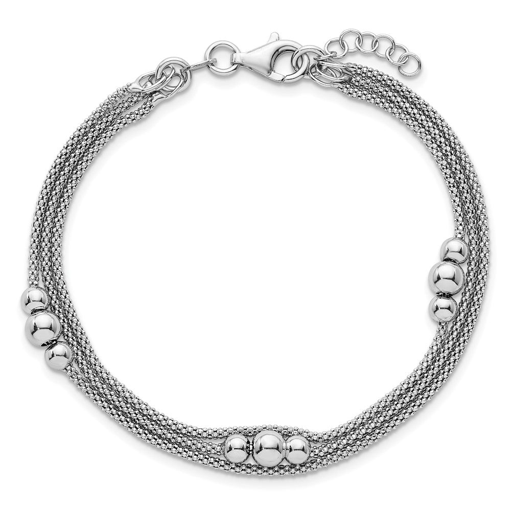 Sterling Silver Rhodium-Plated Three Strand 7in w/.5in Ext. Bracelet