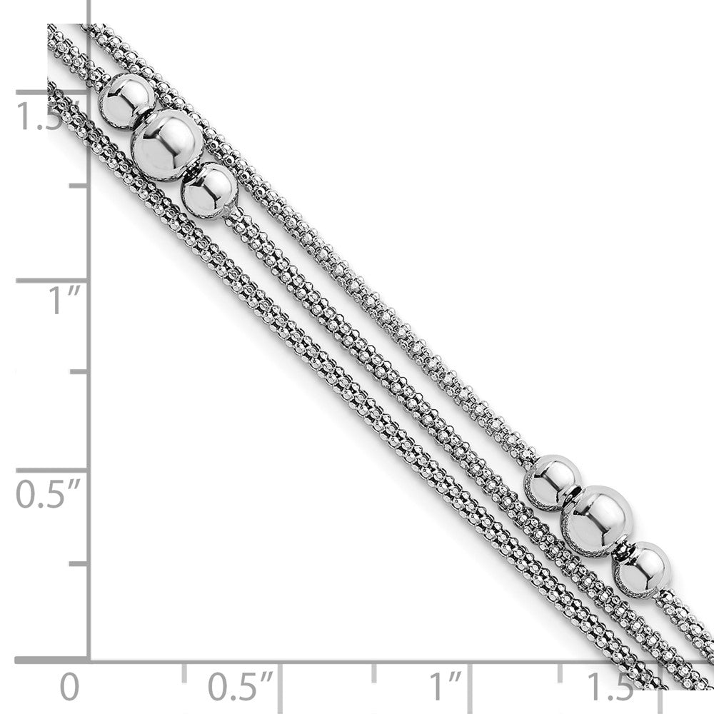Sterling Silver Rhodium-Plated Three Strand 7in w/.5in Ext. Bracelet