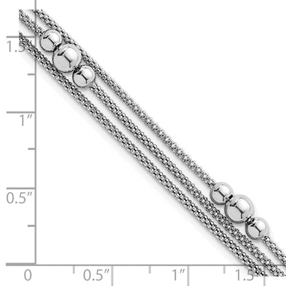 Sterling Silver Rhodium-Plated Three Strand 7in w/.5in Ext. Bracelet