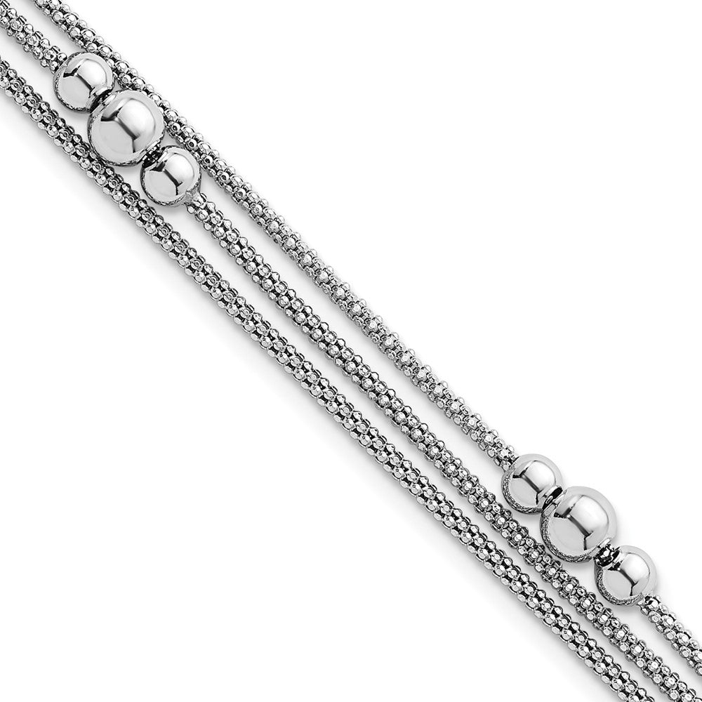 Sterling Silver Rhodium-Plated Three Strand 7in w/.5in Ext. Bracelet
