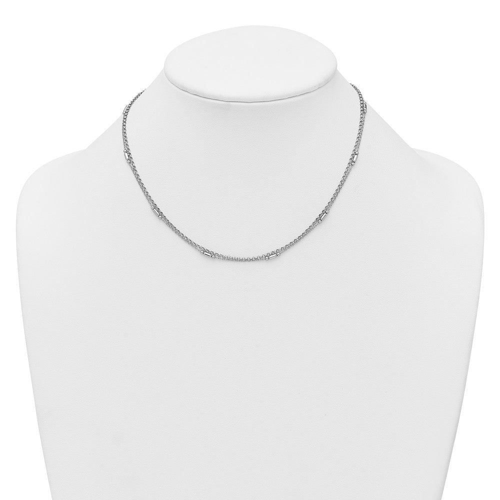 Sterling Silver Rhodium-Plated Polished 2-strand 16 w/2in Ext Necklace