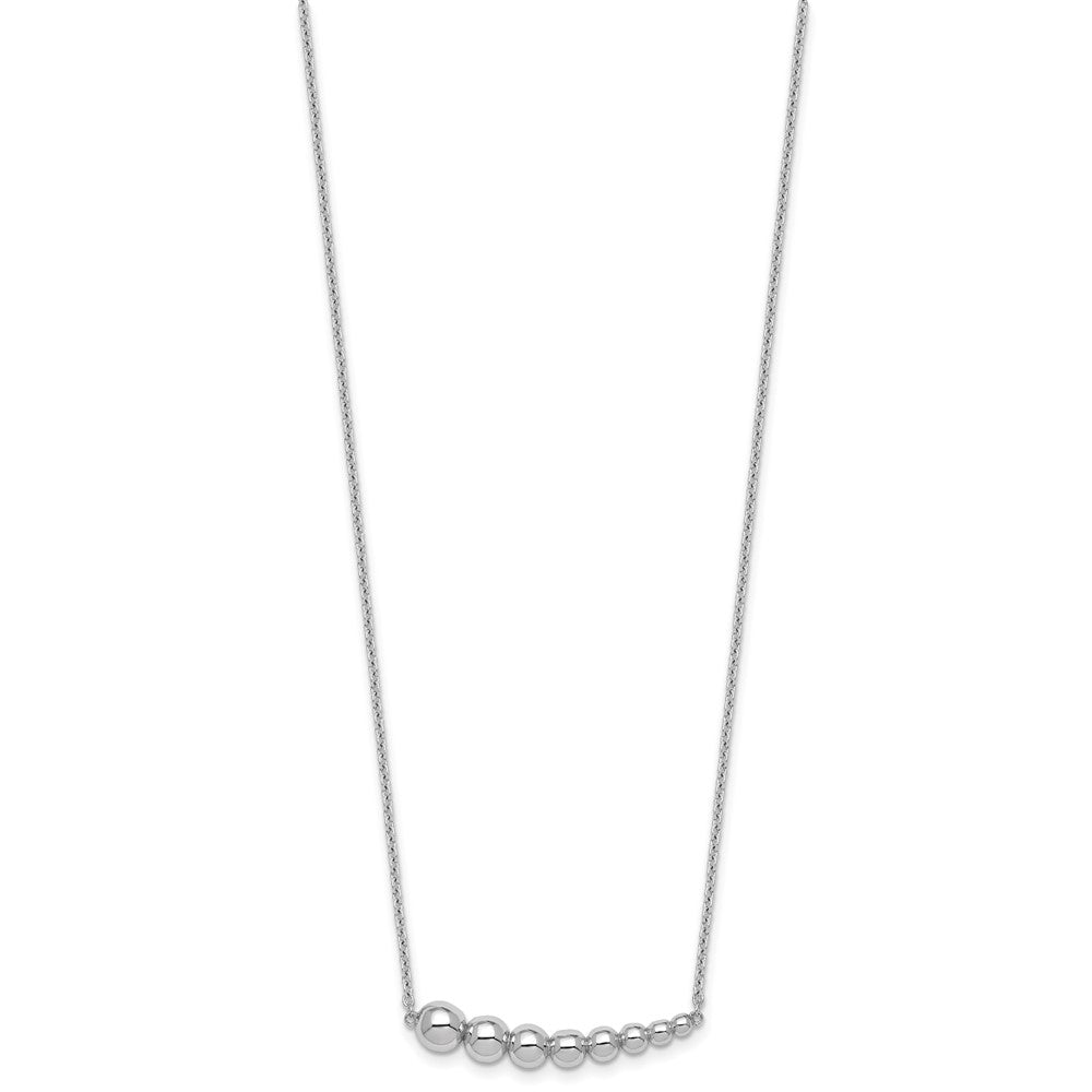 Sterling Silver Rhodium Plated Graduated Beaded w/1.5in Ext. Necklace