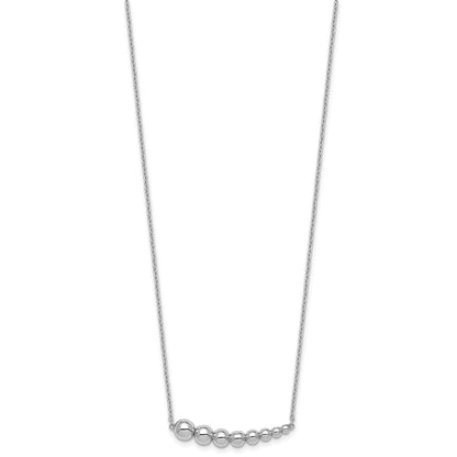 Sterling Silver Rhodium Plated Graduated Beaded w/1.5in Ext. Necklace