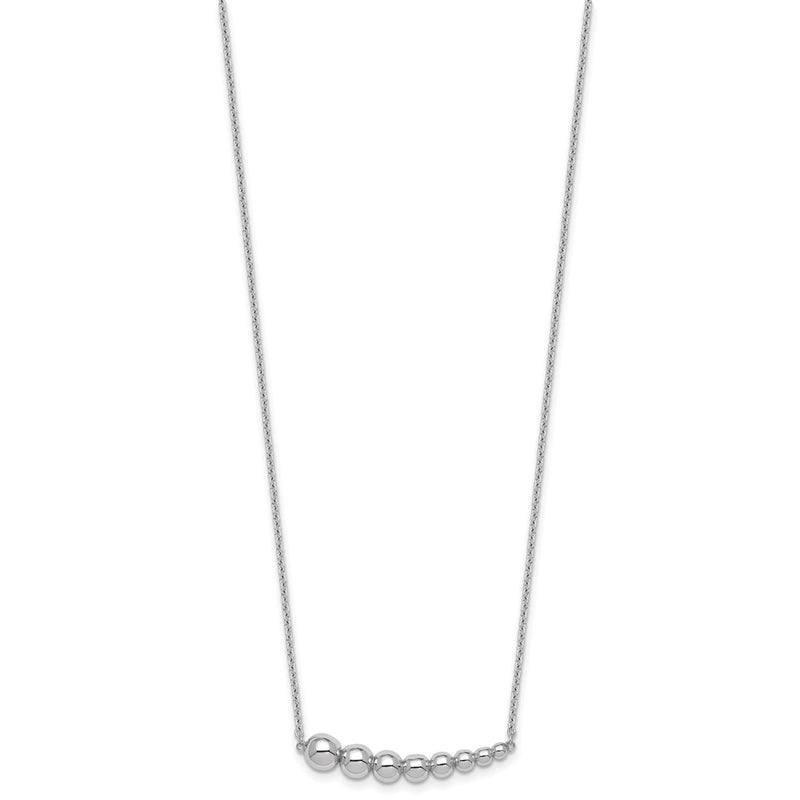 Sterling Silver Rhodium Plated Graduated Beaded w/1.5in Ext. Necklace