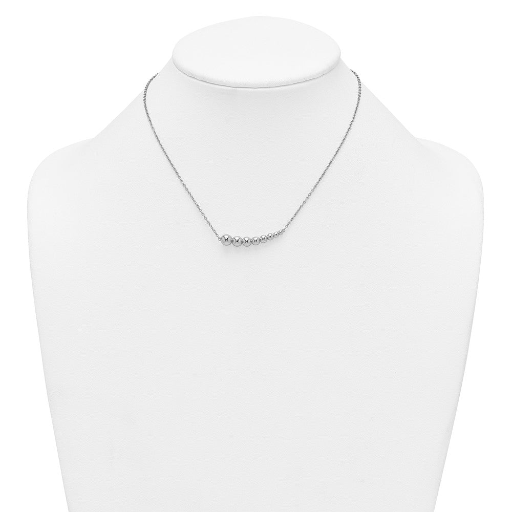 Sterling Silver Rhodium Plated Graduated Beaded w/1.5in Ext. Necklace