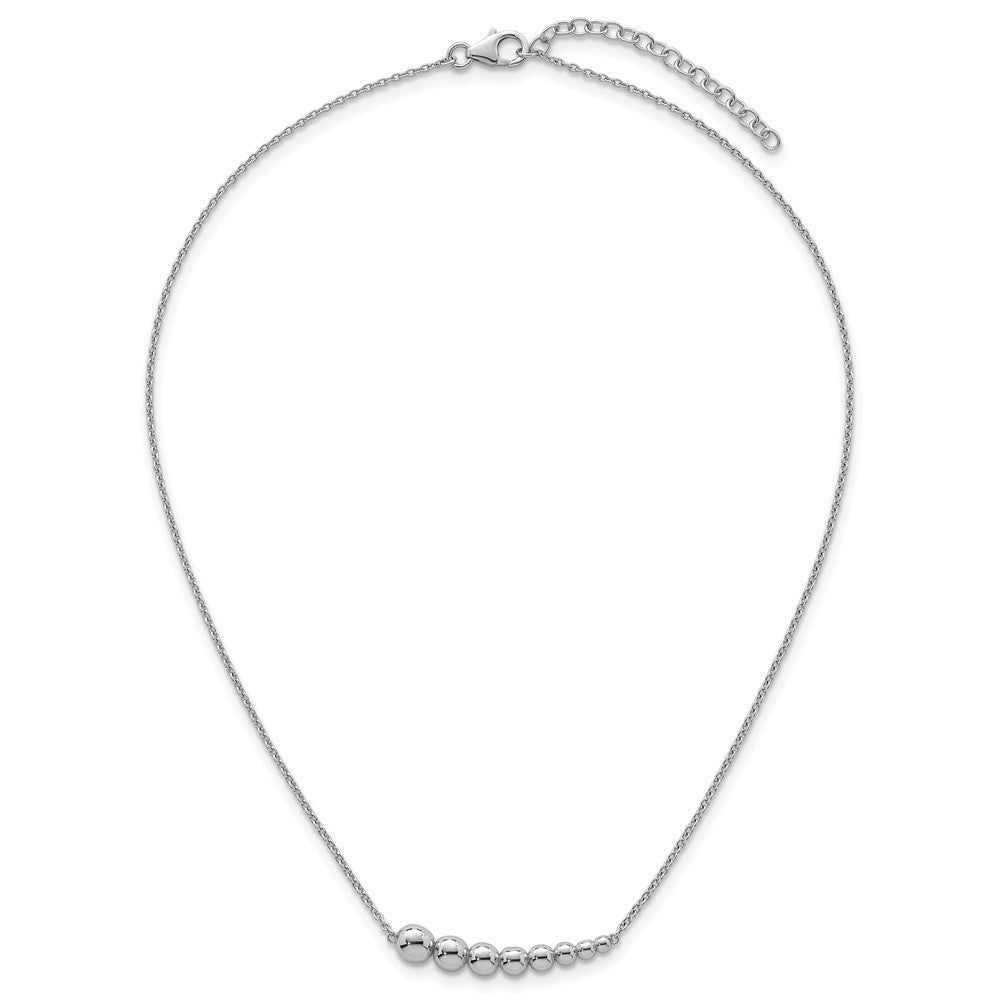 Sterling Silver Rhodium Plated Graduated Beaded w/1.5in Ext. Necklace