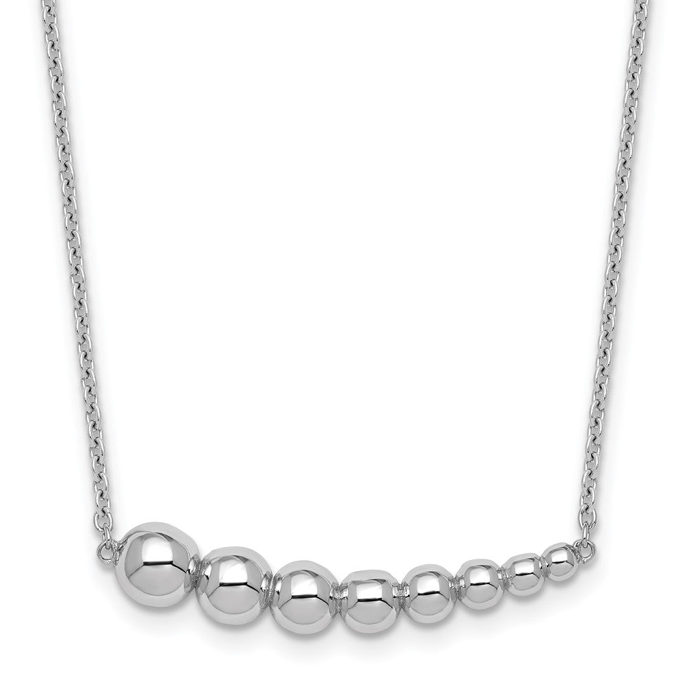 Sterling Silver Rhodium Plated Graduated Beaded w/1.5in Ext. Necklace