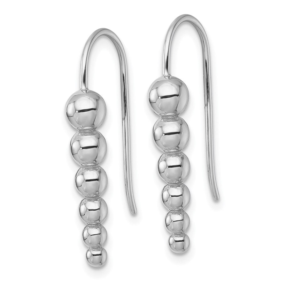 Sterling Silver Rhodium Plated Graduated Beaded Shepherd Hook Earrings