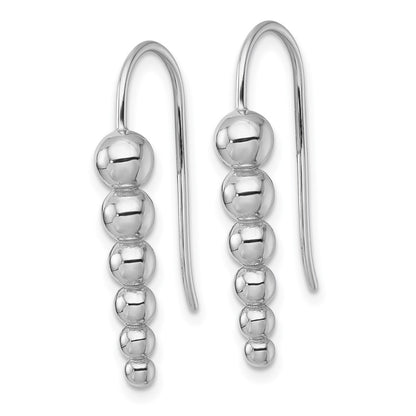 Sterling Silver Rhodium Plated Graduated Beaded Shepherd Hook Earrings