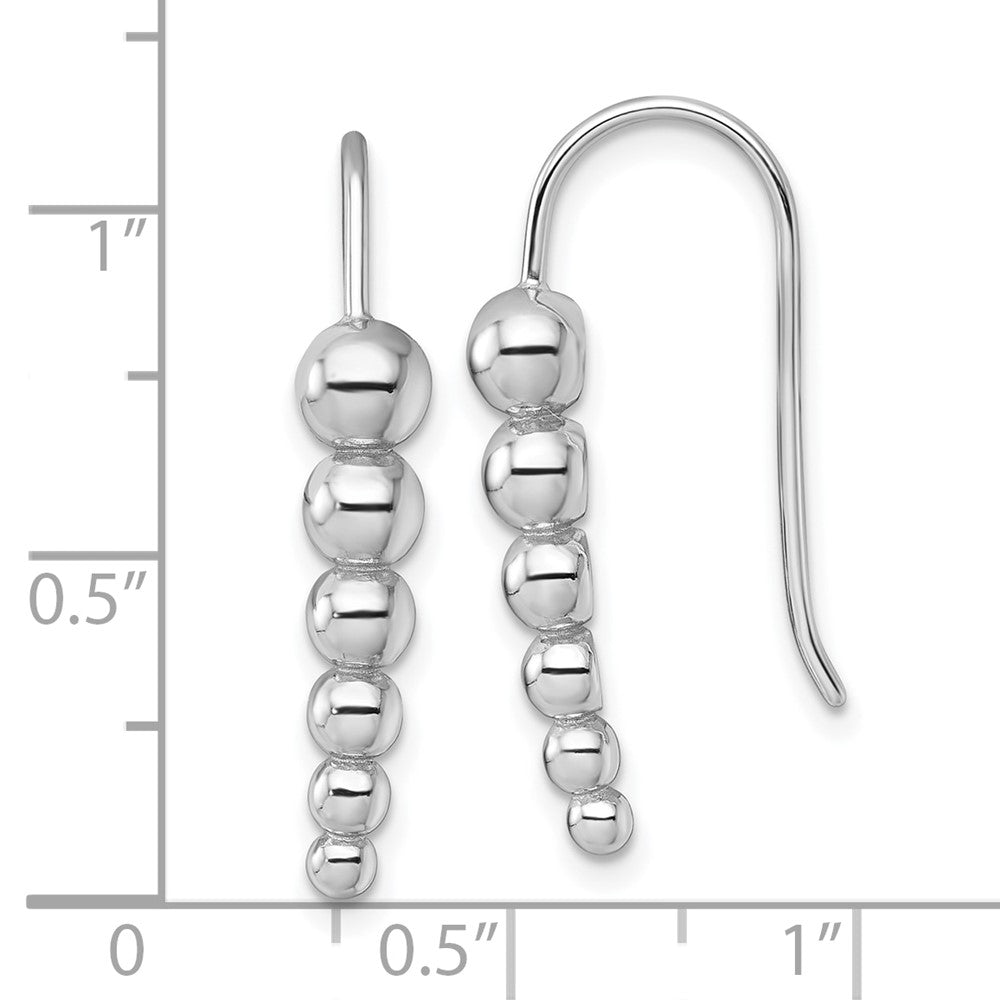 Sterling Silver Rhodium Plated Graduated Beaded Shepherd Hook Earrings