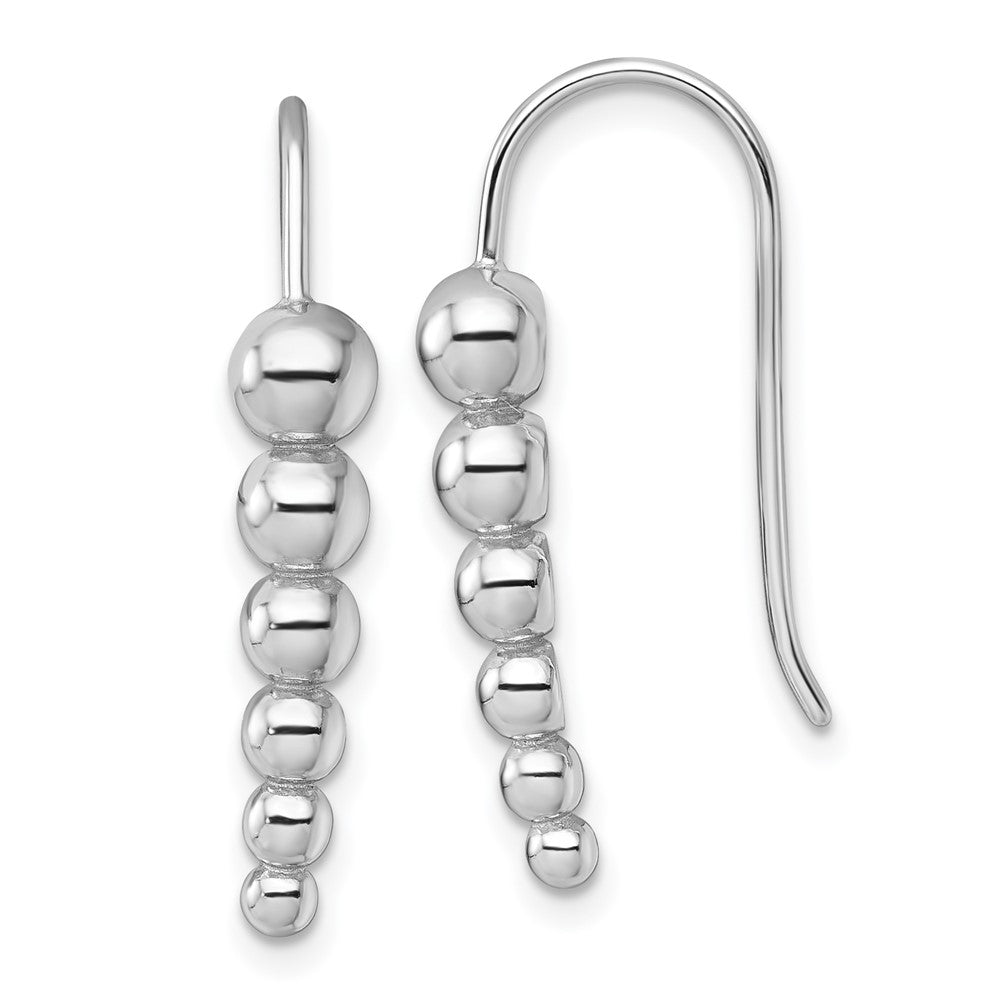 Sterling Silver Rhodium Plated Graduated Beaded Shepherd Hook Earrings