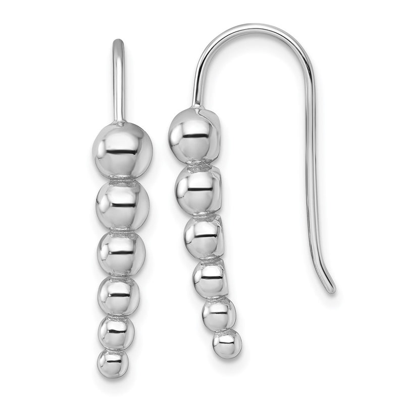 Sterling Silver Rhodium Plated Graduated Beaded Shepherd Hook Earrings