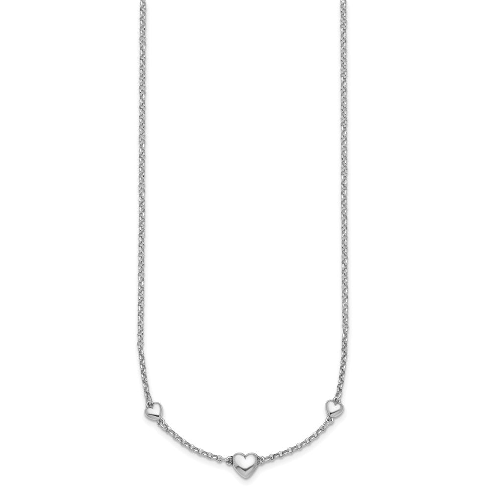 Sterling Silver Rhodium Plated Polished 3 Hearts 16in W/ 2in Ext Necklace