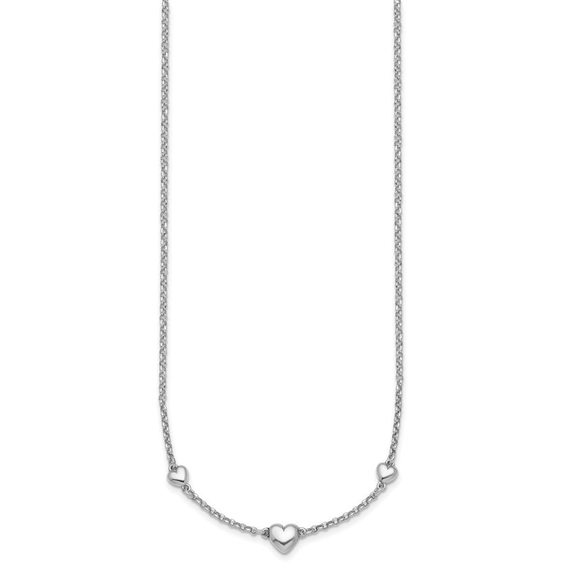 Sterling Silver Rhodium Plated Polished 3 Hearts 16in W/ 2in Ext Necklace