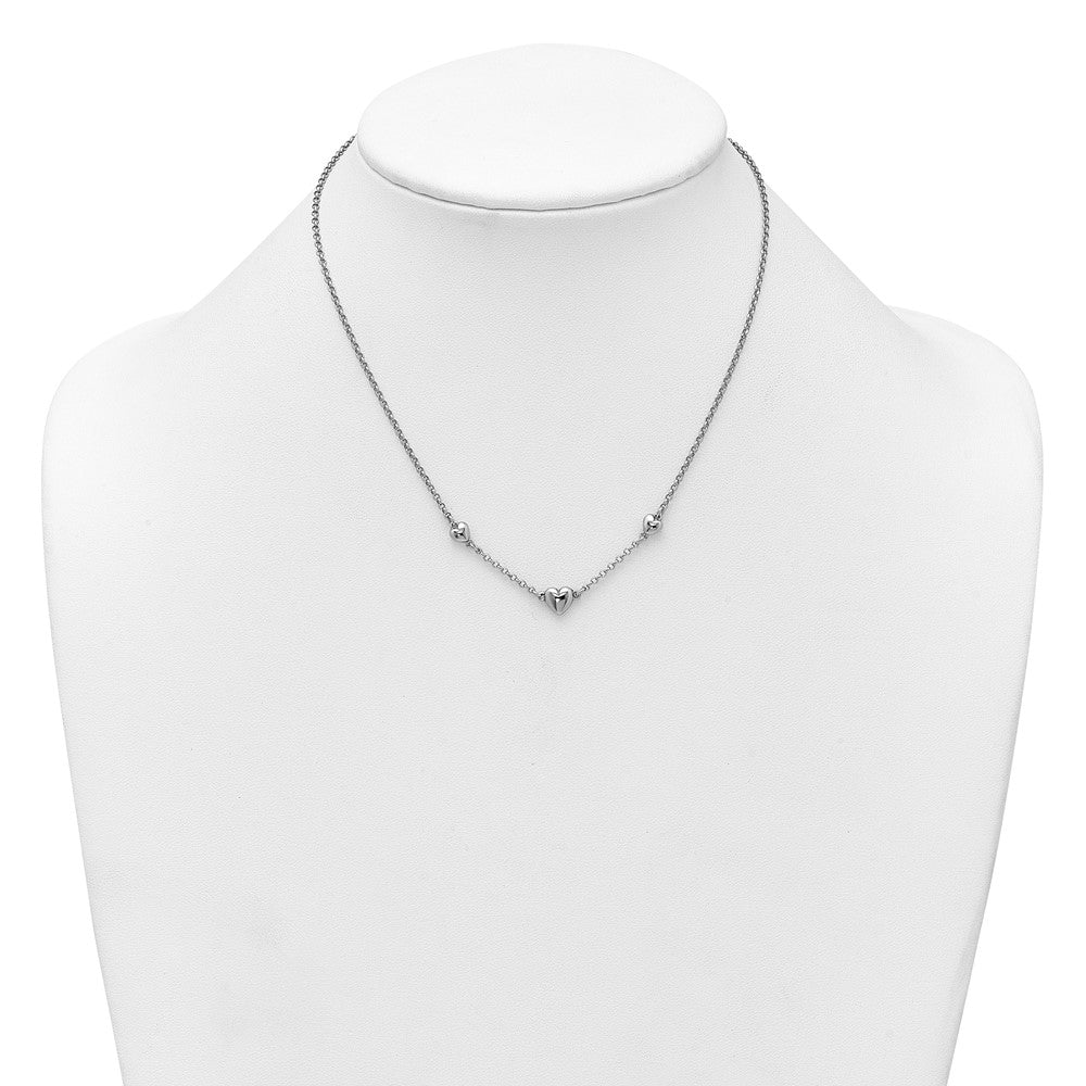 Sterling Silver Rhodium Plated Polished 3 Hearts 16in W/ 2in Ext Necklace