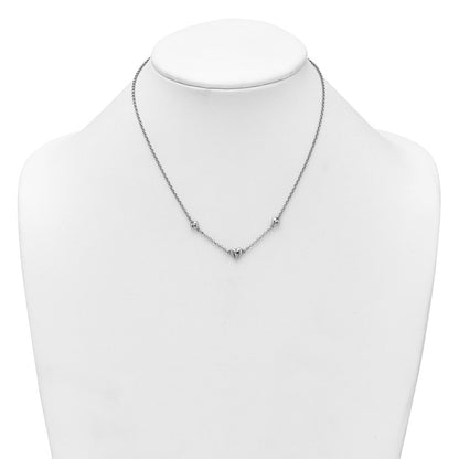 Sterling Silver Rhodium Plated Polished 3 Hearts 16in W/ 2in Ext Necklace