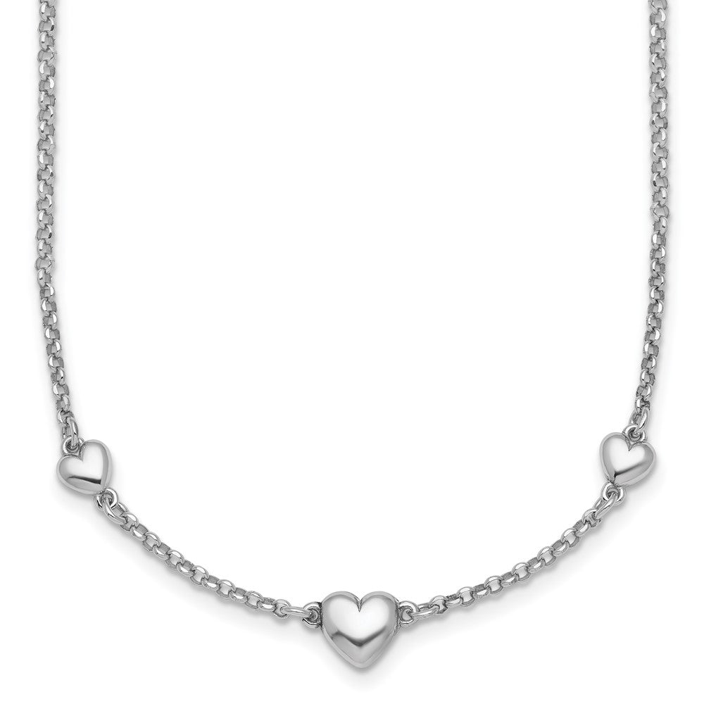 Sterling Silver Rhodium Plated Polished 3 Hearts 16in W/ 2in Ext Necklace