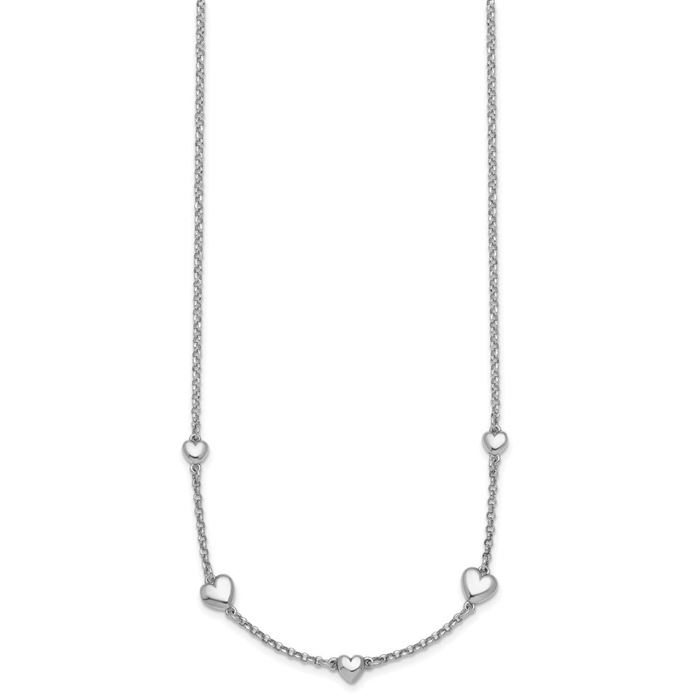 Sterling Silver Rhodium Plated Polished 5 Hearts 16in W/ 2in Ext Necklace
