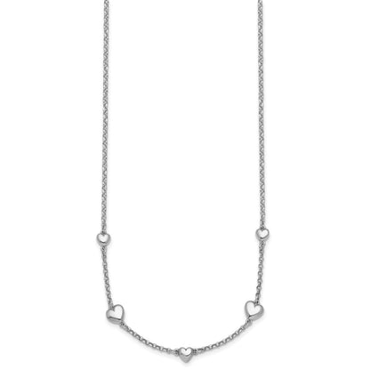 Sterling Silver Rhodium Plated Polished 5 Hearts 16in W/ 2in Ext Necklace